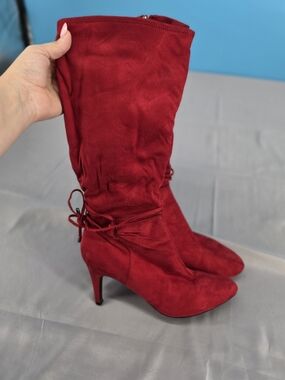 Impo Red Suede Mid-Calf Heeled Boots